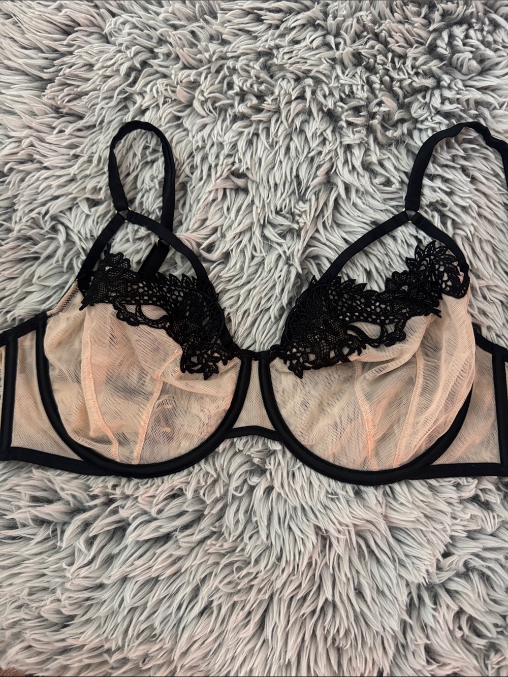 Victoria's Secret Black & Blush Sheer Lace Underwire Bra